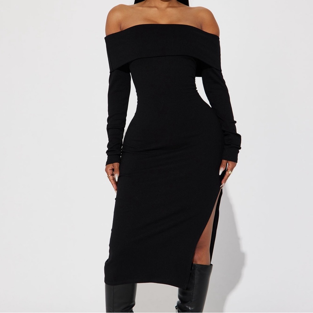 Midi long sleeve off the shoulder dress